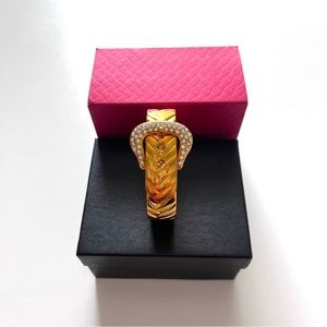 Real Collectibles By Adrienne CZ Diamonite Buckle Gold Tone Hinge Cuff B…